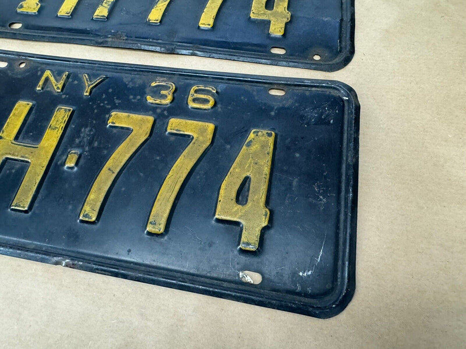 NY 1936 New York License Plate Pair 1H 774 OEM Original #3819E