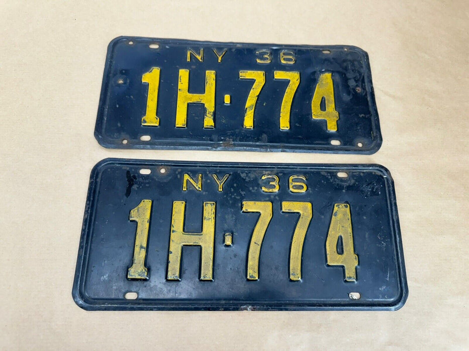 NY 1936 New York License Plate Pair 1H 774 OEM Original #3819E