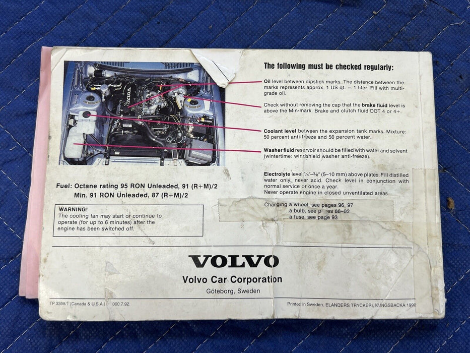 1993 Volvo 240 242 244 245 Owners Manual Booklet Pamphlet Book OEM #3856E