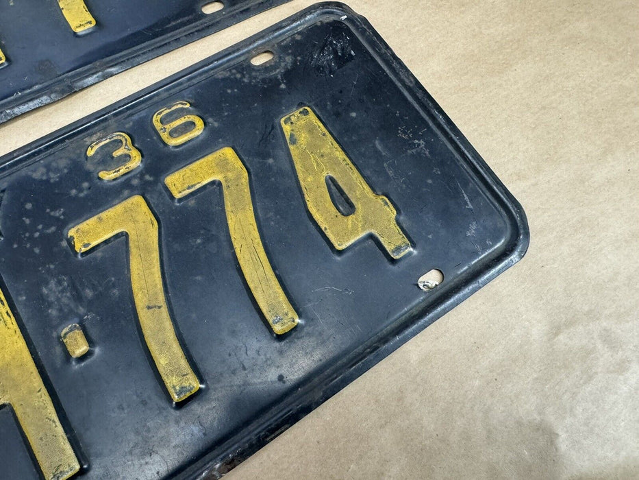 NY 1936 New York License Plate Pair 1H 774 OEM Original #3819E