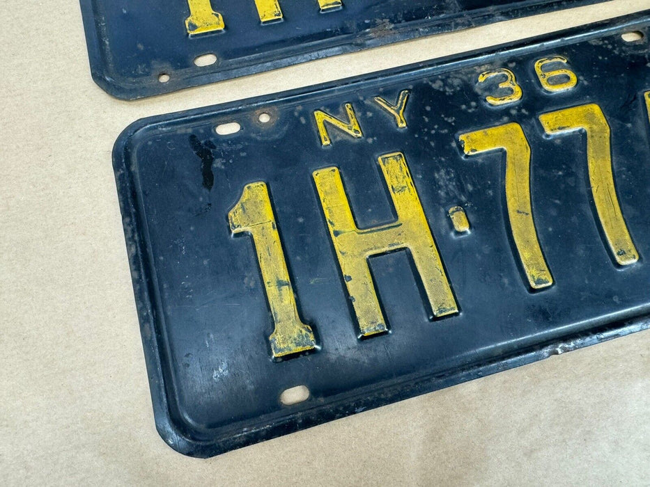 NY 1936 New York License Plate Pair 1H 774 OEM Original #3819E