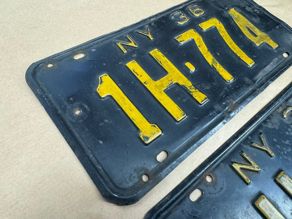 NY 1936 New York License Plate Pair 1H 774 OEM Original #3819E