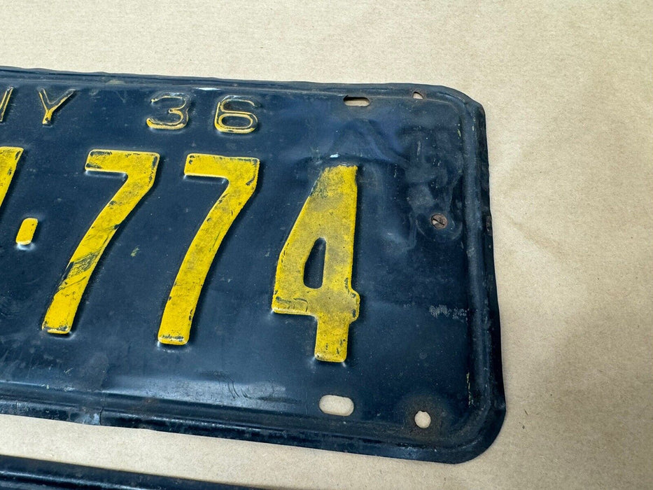 NY 1936 New York License Plate Pair 1H 774 OEM Original #3819E