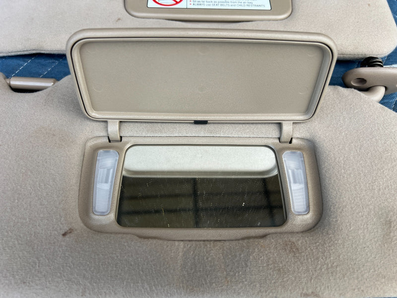 1998-2002 Honda Accord Pair of LH RH Sun Visors Gray Cloth, Clips, Light #1942CN