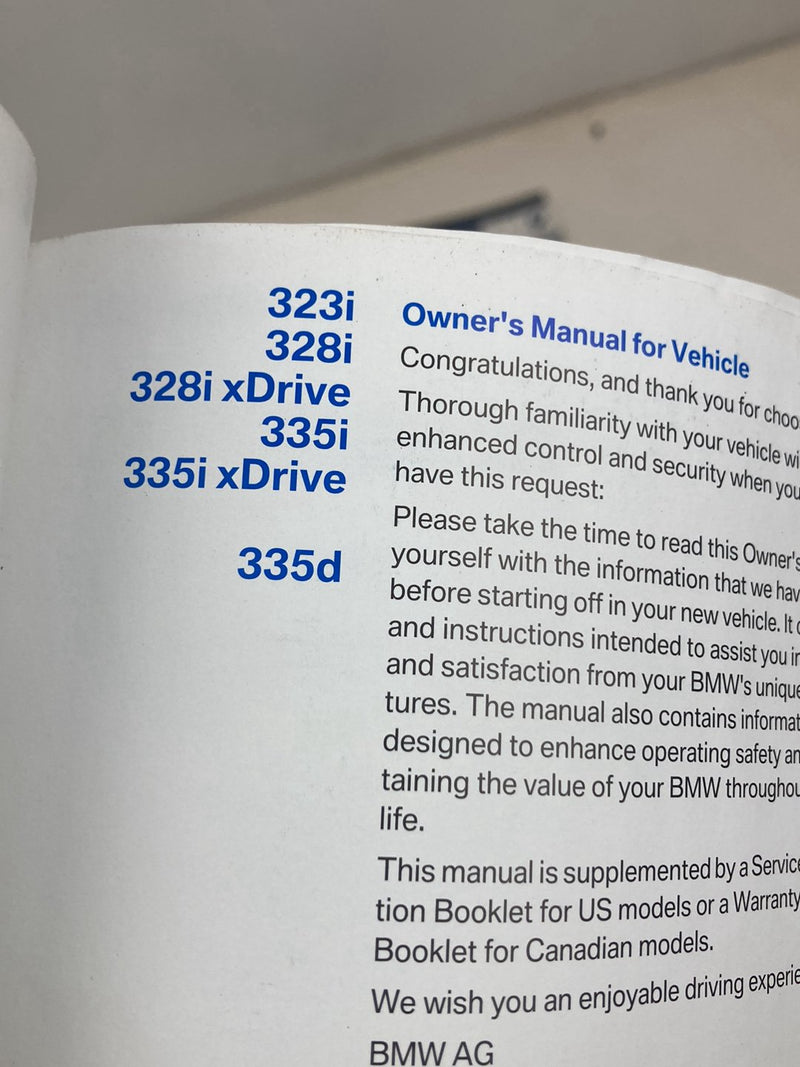 2009 BMW 328i E90 Owners Manual 2602097 OEM