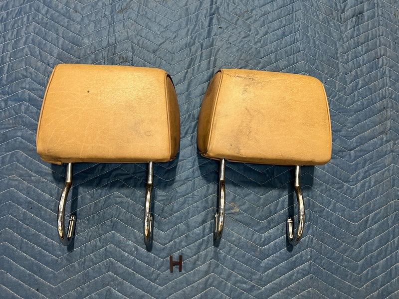1986-1995 Mercedes 300D W124 Tan Rear RH & LH Folding Headrest Pair OEM #2797EM