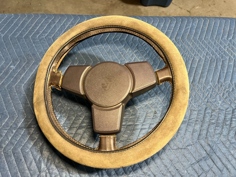 1983-1985 Porsche 944 Leather 3 Spoke Steering Wheel & Center Pad OEM #2512EM