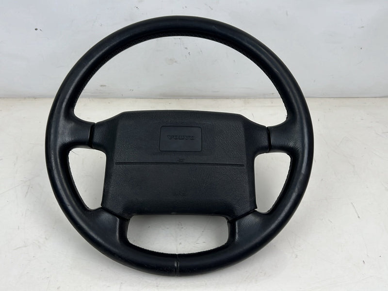 1993-1997 Volvo 850 Black Leather 4 Spoke Steering Wheel w/ Horn Button OEM