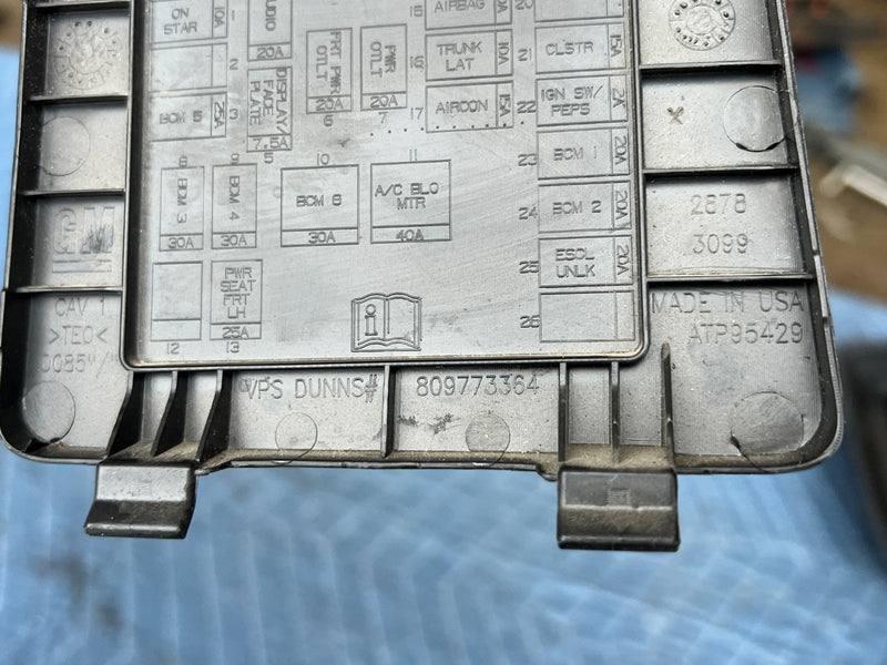 2012-2015 Chevy Cruze Fuse Box Cover Driver Side Lower 809773364 OEM #2187CN