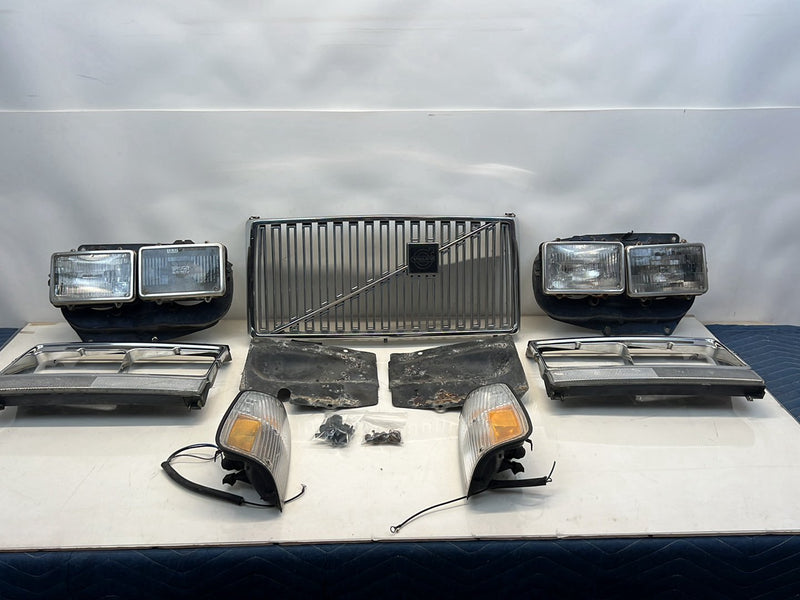 1975-1980 Volvo 244 240 Quad Headlight Set w/ Coffin Grille & Trim OEM #5294EM