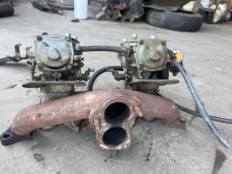 1967-1974 Volvo 140 142 Intake Manifold & SU Carburetor Co. Pair OEM #4962EM