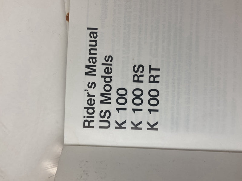 1985 BMW K100RT - Owners Manual PN: 01479798447