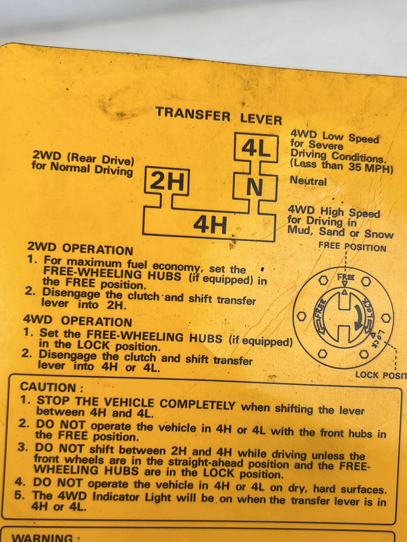 1985-1988 Suzuki Samurai Transfer Case Instruction Card OEM #6731EM