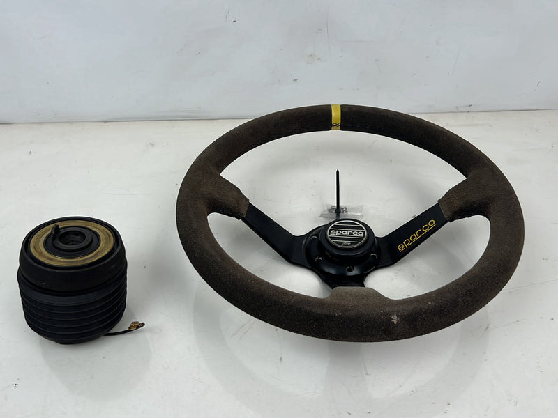 1983-1985 Porsche 944 3 Spoke Sparco Steering Wheel w/ Adaptor Ring OEM #5555EM