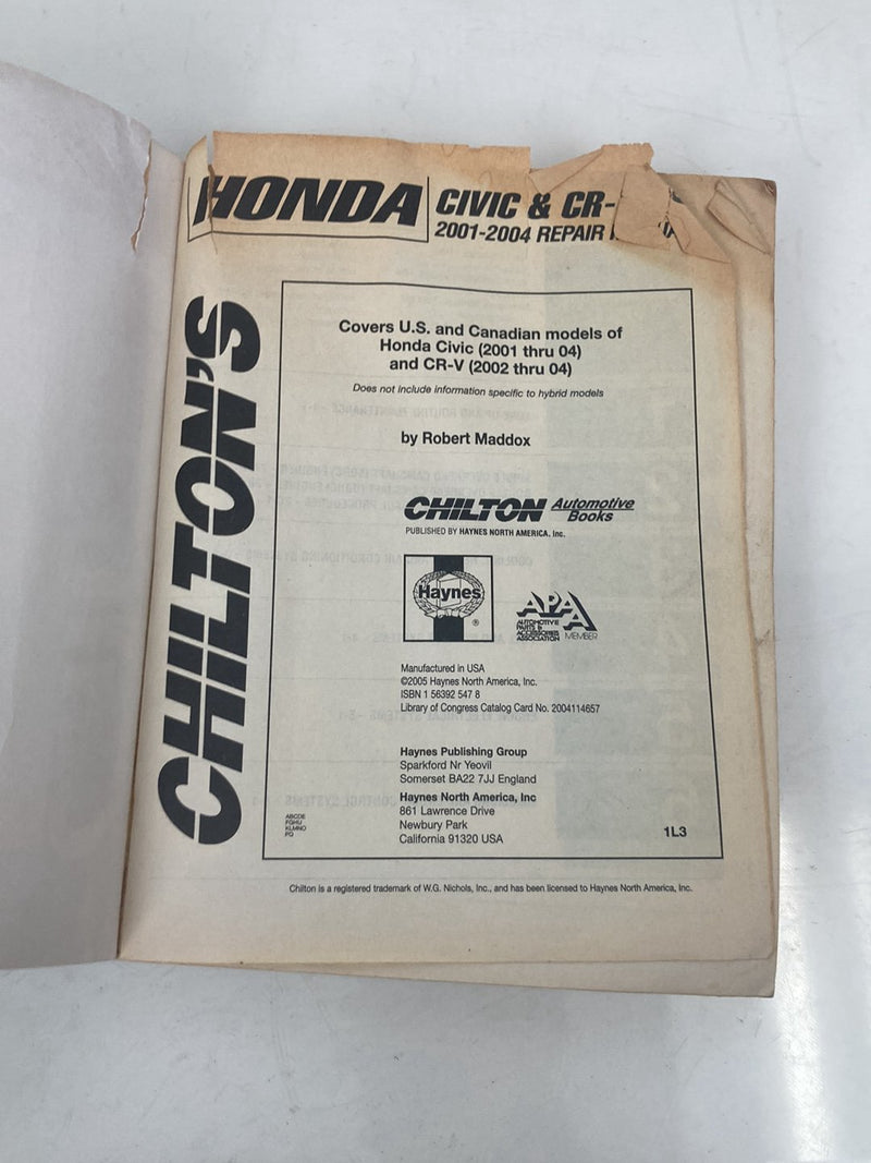2002-2004 Honda CR-V RD2 Owners Manual Chilton 30203 OEM #5115M