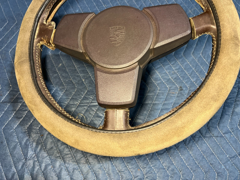 1983-1985 Porsche 944 Leather 3 Spoke Steering Wheel & Center Pad OEM #2512EM