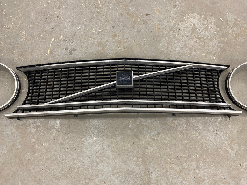 1973-1974 Volvo 144 145 Radiator Grille Headlight Rings Trim Set OEM #2475EJ