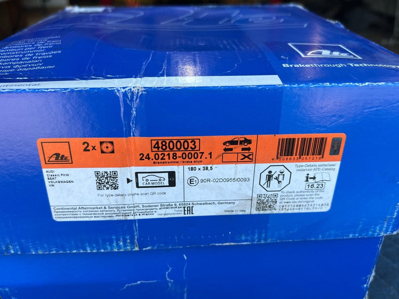 1985-1992 Volkswagen Golf Brake Drum ATE New in Box 480003 OEM