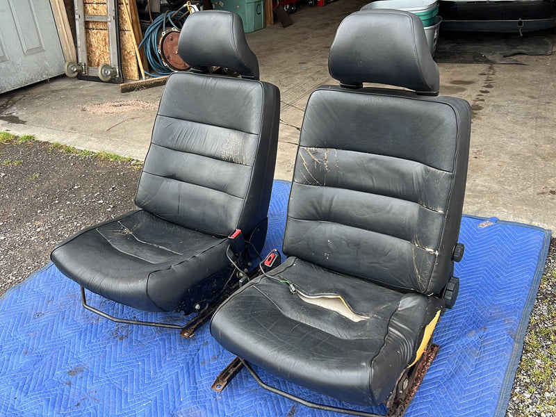1990-1992 Volvo 740 745 940 Front Left & Right Seat Pair Black Leather OEM #5998EM