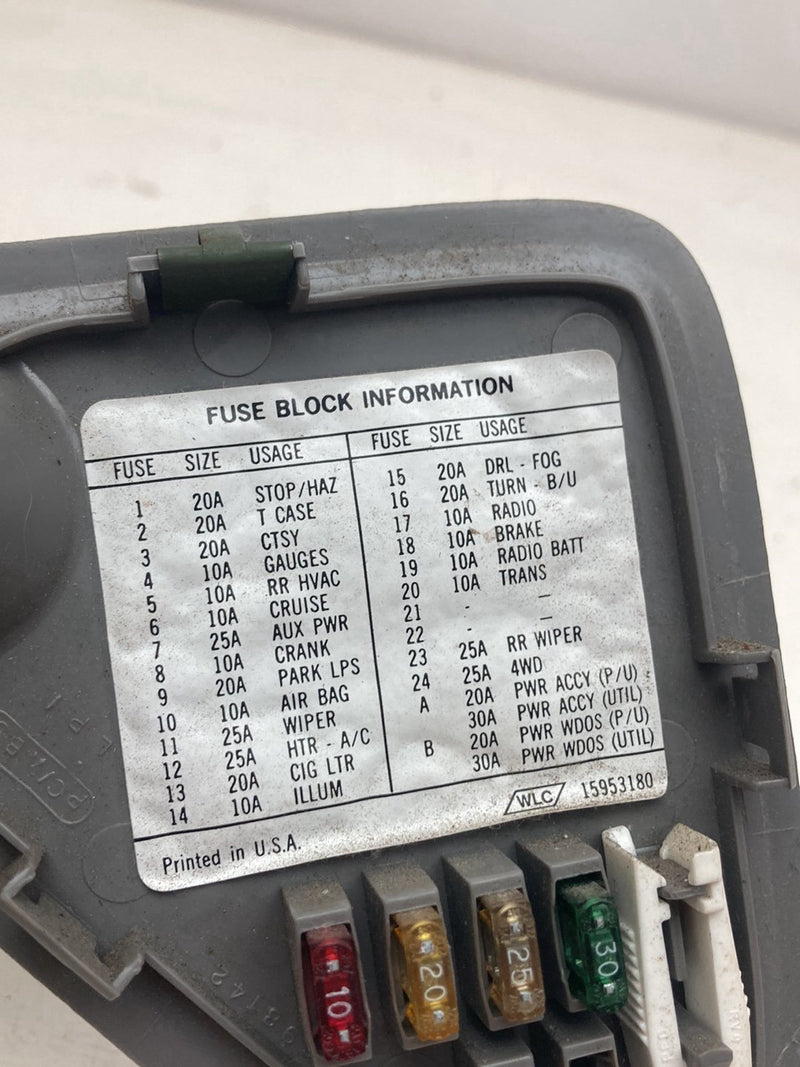 1996 Chevrolet Silverado GMT800 - Fuse Box Cover PN: 15953180