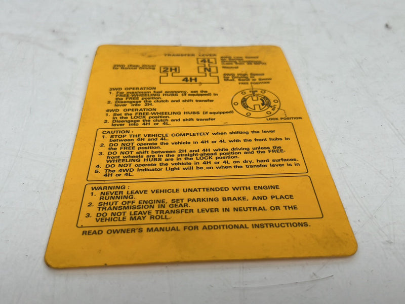 1985-1988 Suzuki Samurai Transfer Case Instruction Card OEM #6731EM