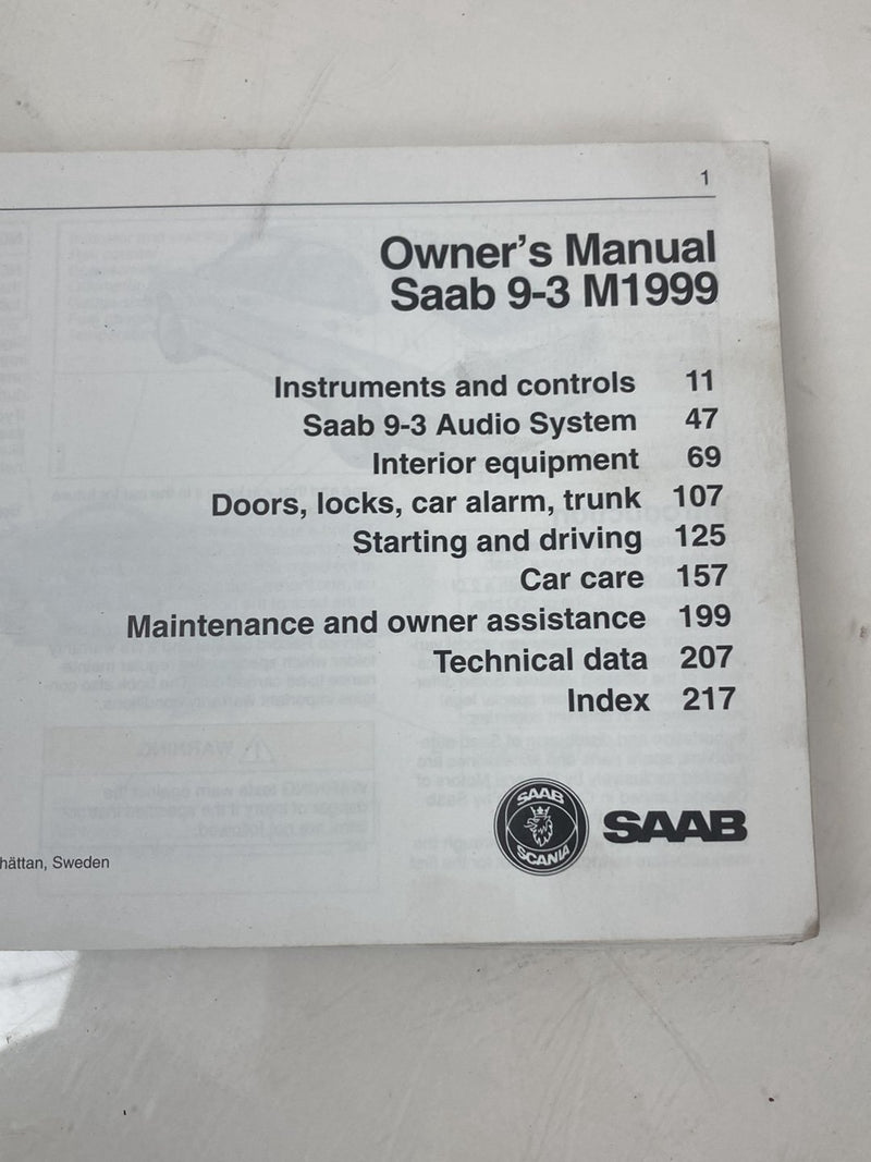 1999 Saab 9-3 - Owners Manual PN: 52368480A