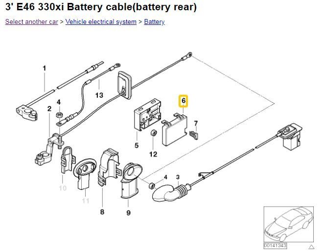 2001-2006 E46 BMW 330XI REAR BATTERY TERMINAL TRIM COVER B+ OEM #304CN