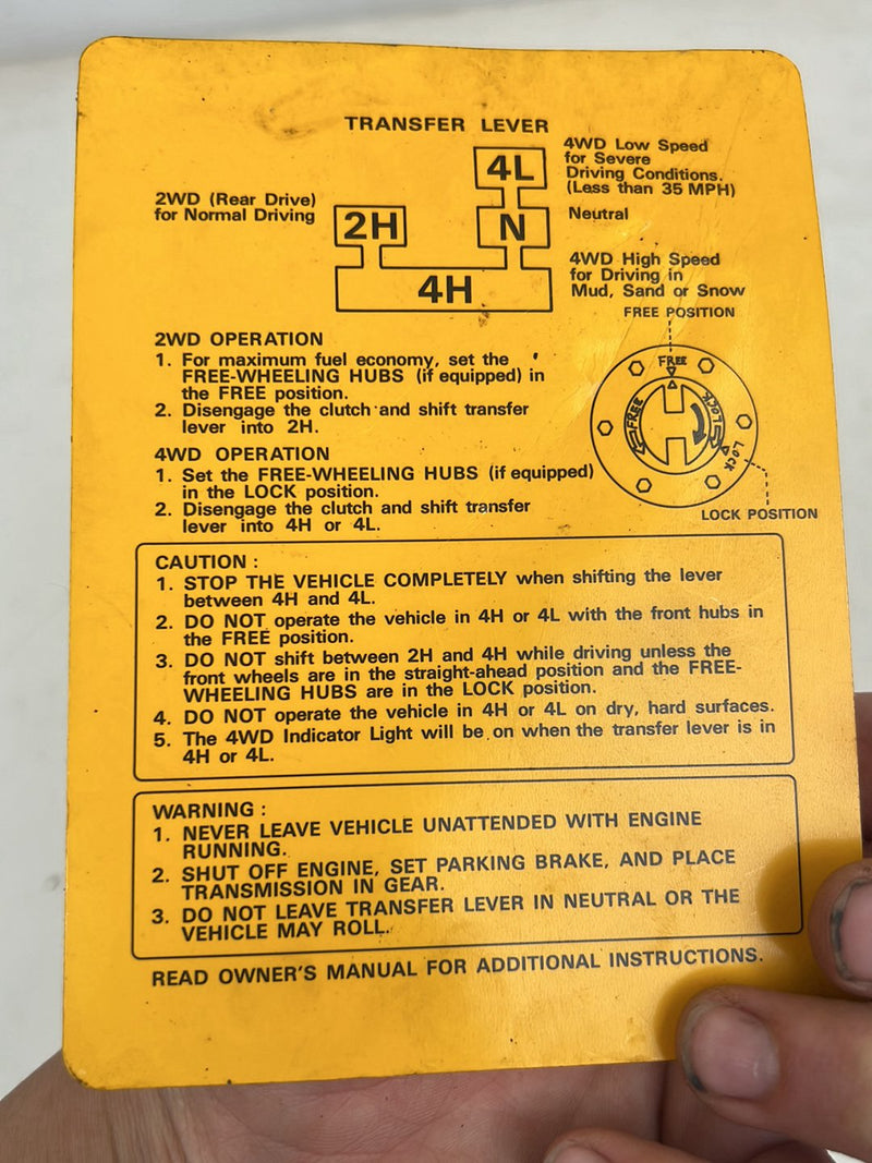 1985-1988 Suzuki Samurai Transfer Case Instruction Card OEM #6731EM