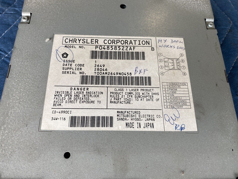 2001-2004 Chrysler 300M 4 Disc CD Auto Changer Player P04858522AF OEM #8MC