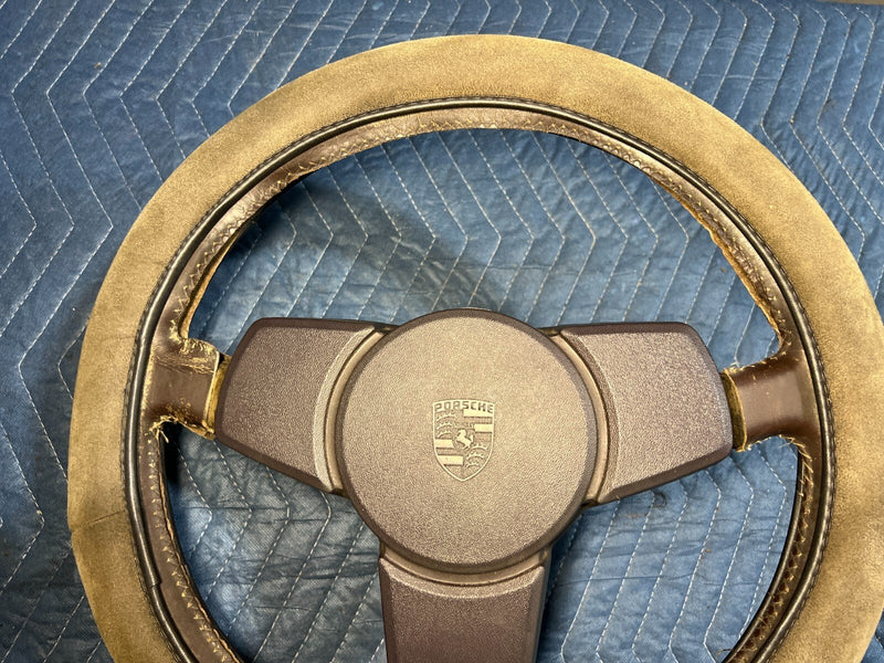 1983-1985 Porsche 944 Leather 3 Spoke Steering Wheel & Center Pad OEM #2512EM
