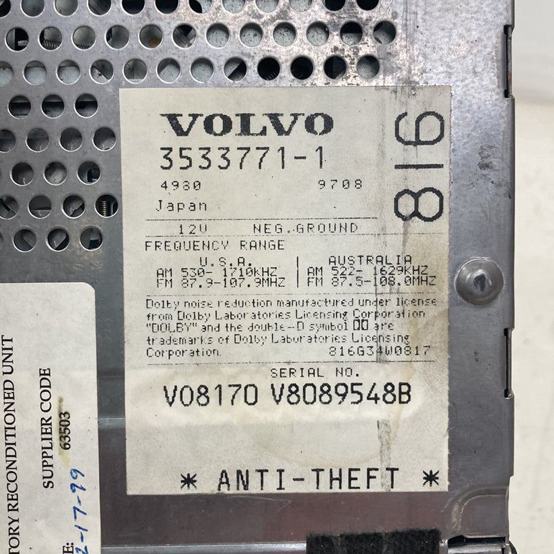 1998-2000 Volvo V70 S70 AM FM Stereo Radio CD Tape Player Head Unit OEM #5197M