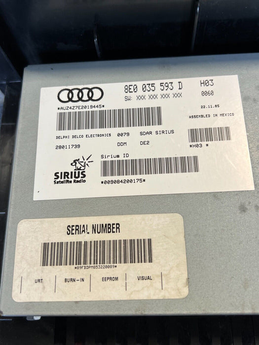 02-12 Audi A4 B6 Sedan Sirius XM Satellite Radio Module 8E0035593D OEM #189EM