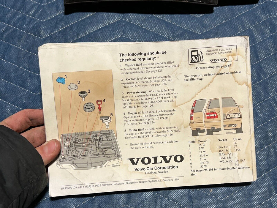 1998-2000 Volvo V70R S70 V70 OEM Volvo Owner's Manual Guide #110EM