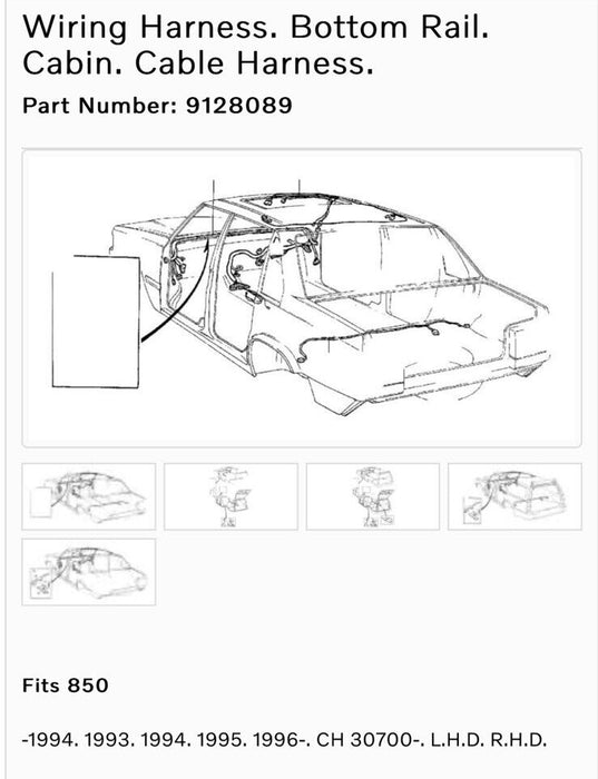 92-97 Volvo 850 Dash Bottom Rail Wiring Harness A Pillar L R 9128089 OEM #2866E