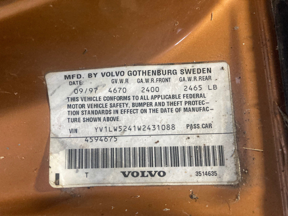 98-00 Volvo Left Drivers Side Front Door Saffron OEM V70 V70R S70 #228M