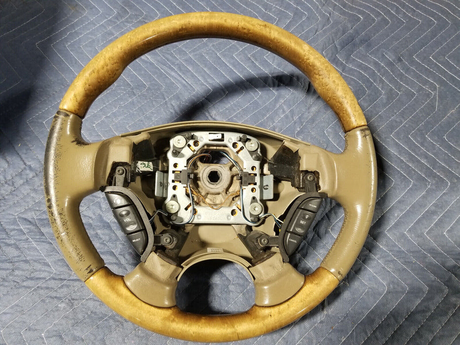 2002-2008 Jaguar X-Type 2.5L X400 Steering Wheel w/Switches Tan Wood OEM #1947E