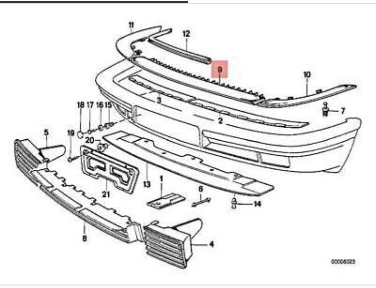 1986-1994 BMW 7 Series E32 Front Bumper Mounting Cover Face 1908066 OEM #825M