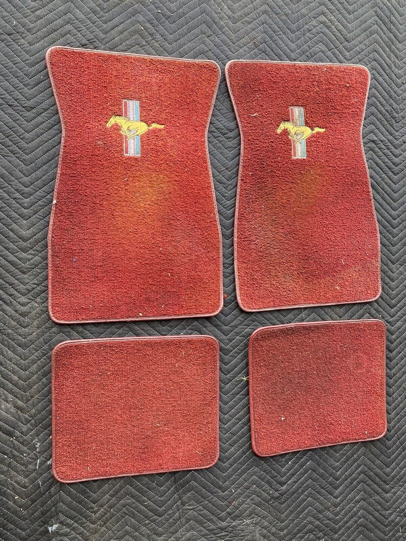 1965-1973 Ford Mustang Floor Mat Set Carpet Red Pony Logo #2970E