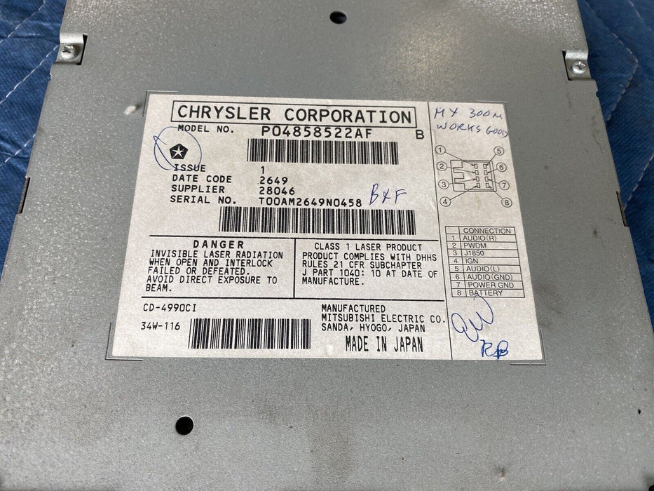 2001-2004 Chrysler 300M 4 Disc CD Auto Changer Player P04858522AF OEM #7MC