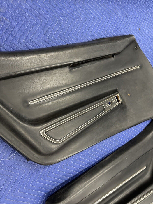 1968-1977 Corvette C3 Left & Right Black Door Card Panel Power w/Trim OEM #3226E