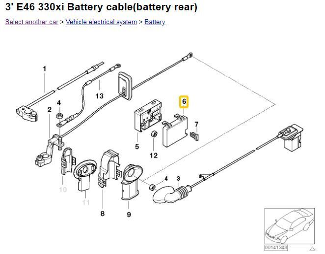 2001-2006 E46 BMW 330XI REAR BATTERY TERMINAL TRIM COVER B+ OEM  #304CN