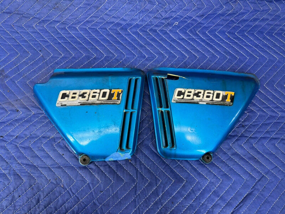 1974-1976 Honda CB360 CB360T Side Engine Panel Covers Pair L & R Moto OEM #3269E