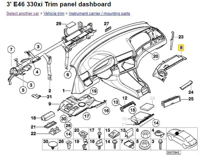 2001-2006 E46 BMW 330XI OEM RIGHT TRIM PANEL DASHBOARD PASSENGER KICK  #298CN