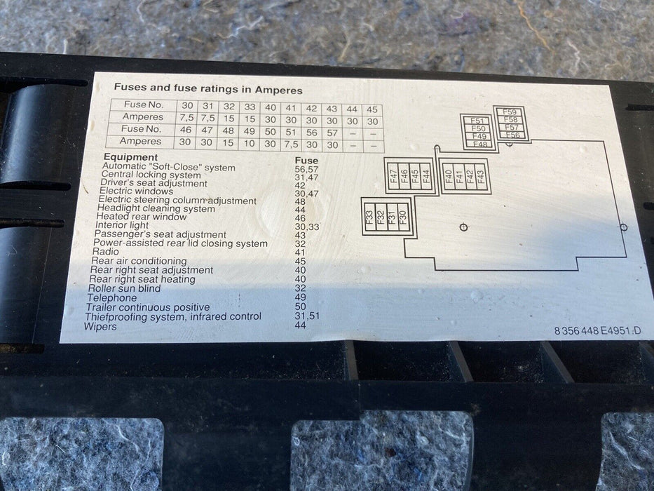 1986-94 BMW 7 Series E32 740il Rear Fuse Box Cover Under Seat 8356448 OEM #1096M