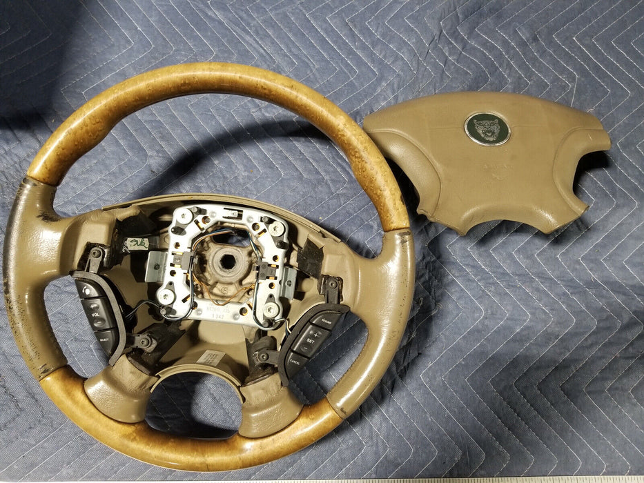 2002-2008 Jaguar X-Type 2.5L X400 Steering Wheel w/Switches Tan Wood OEM #1947E